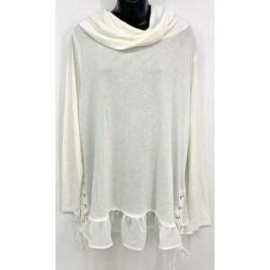 Belldini Women Top Blouse Plus Size 2X White Cowl Long Sleeve Ruffle Hem NWT NEW